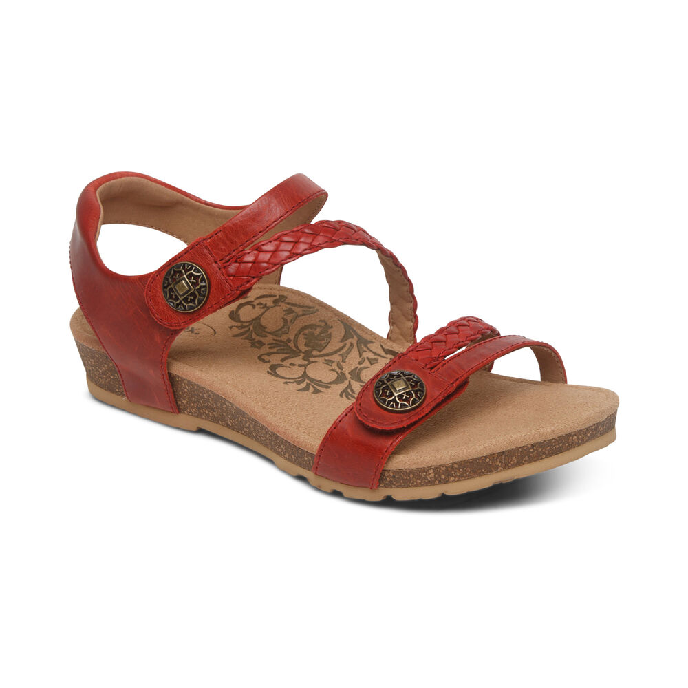 Aetrex Women's Jillian Braided Quarter Strap Sandals - Red | USA B2M681H